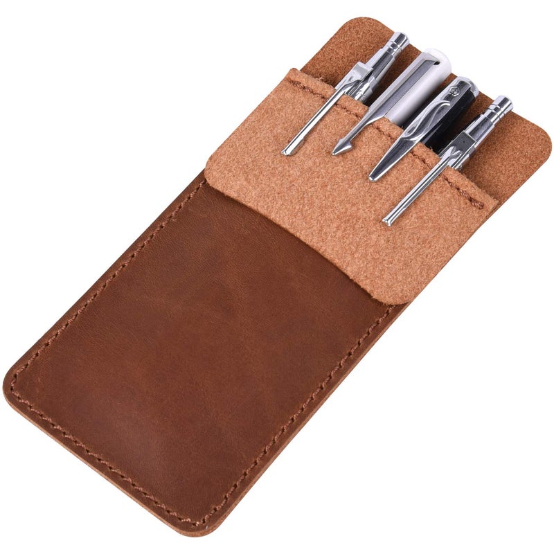 Wisdompro Genuine Leather Heavy Duty Pocket Protector Pen Holder Pouch for Shirts, Lab Coats, Pants - Multi-Purpose; Holds Pens, Pointers, Pencils, and Notes - Vintage Brown - Image 1